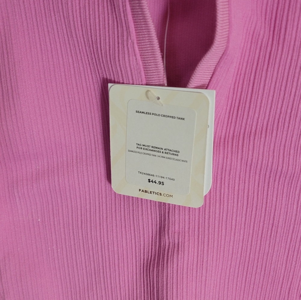 Fabletics Pink Ribbed Seamless Cropped Tank - Picture 5 of 6